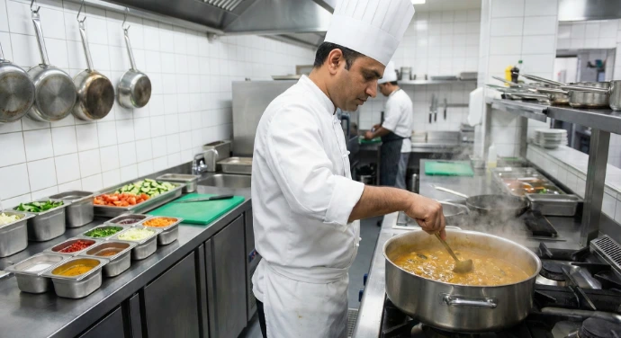 Professional chef cooking fresh vegetarian food