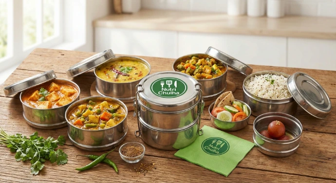 Traditional stainless steel tiffin carriers for subscription meal service